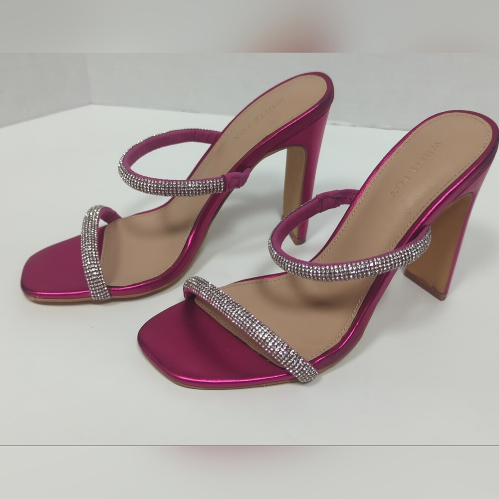 White Fox High Heels Ladies Sz 8M Strappy Rhinestones Slip On Hot Pink Sexy